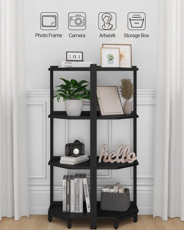 Alt view image 4 of 7 - Hzuaneri Corner Shelf Stand 4-Tier Corner Bookshelf Storage Standing Shelf