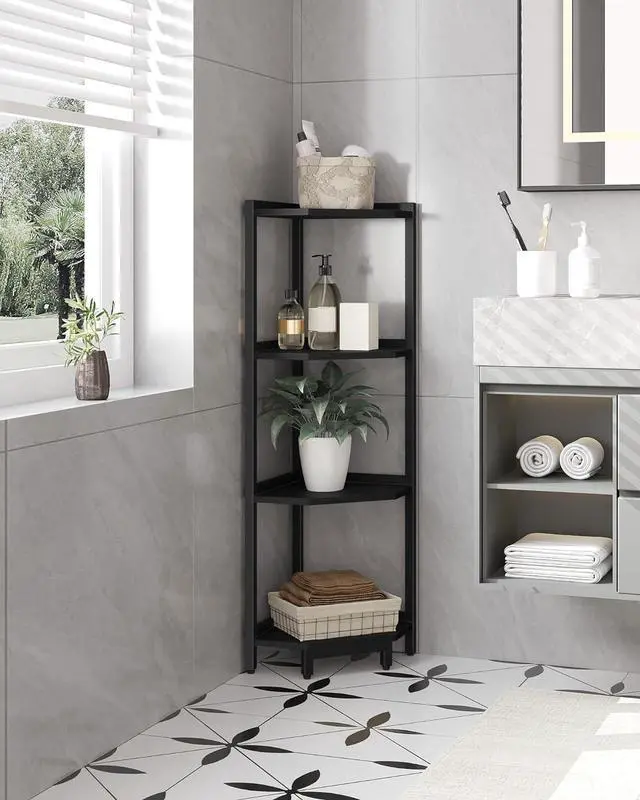 Alt view image 5 of 7 - Hzuaneri Corner Shelf Stand 4-Tier Corner Bookshelf Storage Standing Shelf