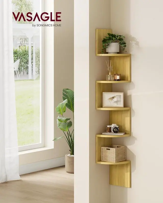 Alt view image 2 of 6 - VASAGLE Corner Shelf Wall Mount, 5-Tier Floating Corner Bookshelf