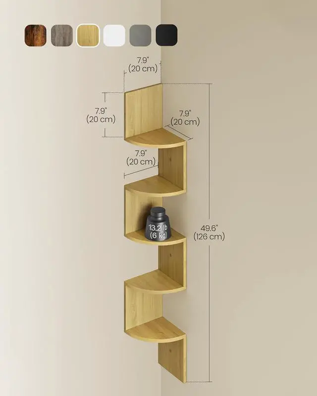Alt view image 3 of 6 - VASAGLE Corner Shelf Wall Mount, 5-Tier Floating Corner Bookshelf