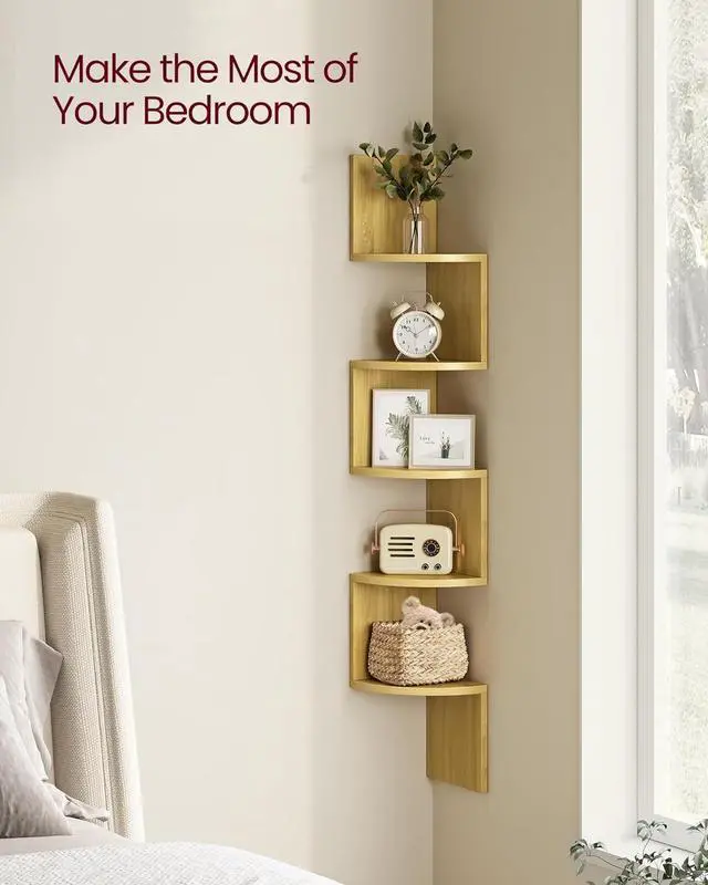 Alt view image 4 of 6 - VASAGLE Corner Shelf Wall Mount, 5-Tier Floating Corner Bookshelf