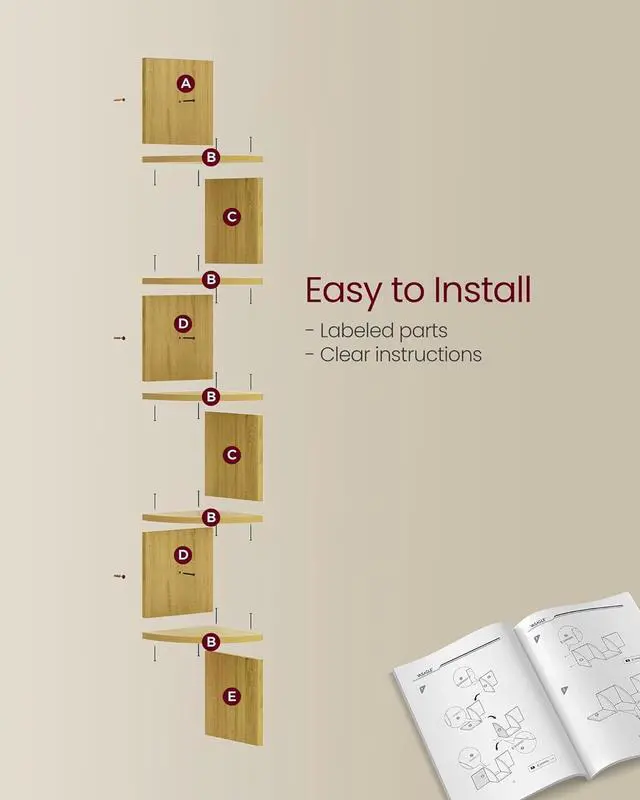 Alt view image 5 of 6 - VASAGLE Corner Shelf Wall Mount, 5-Tier Floating Corner Bookshelf