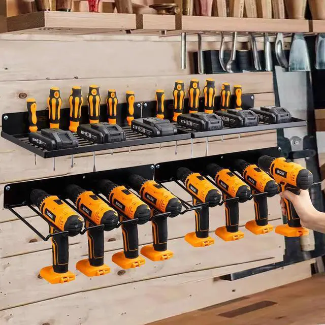 Alt view image 2 of 6 - UU-Major Power Tool Organizer with Charging Station,Drill Holder Wall Mount,Garage Storage Shelves for Organization and Storage,Heavy Duty Pegboard Wall Organizer Set Solid Metal Black 2 Pack 4 Set