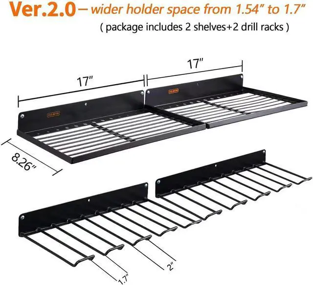 Alt view image 3 of 6 - UU-Major Power Tool Organizer with Charging Station,Drill Holder Wall Mount,Garage Storage Shelves for Organization and Storage,Heavy Duty Pegboard Wall Organizer Set Solid Metal Black 2 Pack 4 Set