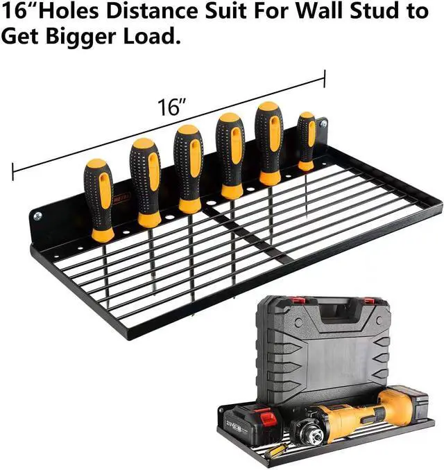 Alt view image 4 of 6 - UU-Major Power Tool Organizer with Charging Station,Drill Holder Wall Mount,Garage Storage Shelves for Organization and Storage,Heavy Duty Pegboard Wall Organizer Set Solid Metal Black 2 Pack 4 Set
