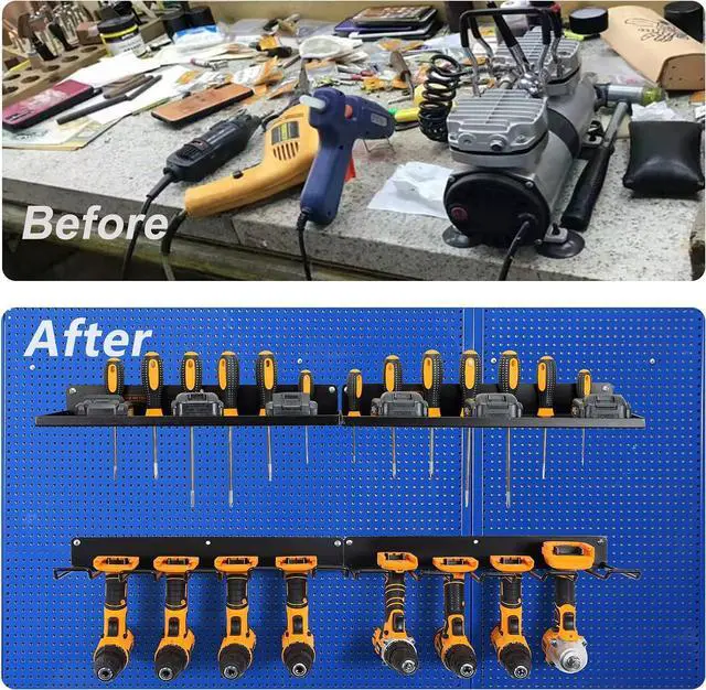 Alt view image 6 of 6 - UU-Major Power Tool Organizer with Charging Station,Drill Holder Wall Mount,Garage Storage Shelves for Organization and Storage,Heavy Duty Pegboard Wall Organizer Set Solid Metal Black 2 Pack 4 Set