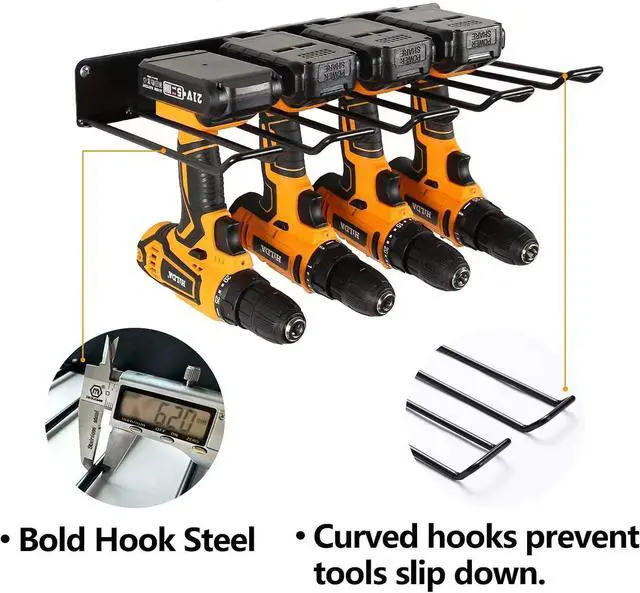 Alt view image 5 of 6 - UU-Major Power Tool Organizer with Charging Station,Drill Holder Wall Mount,Garage Storage Shelves for Organization and Storage,Heavy Duty Pegboard Wall Organizer Set Solid Metal Black 2 Pack 4 Set