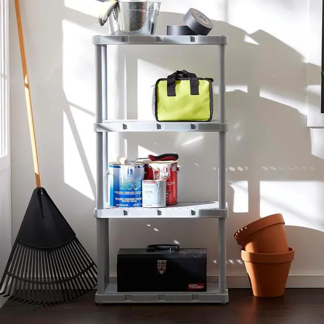 Alt view image 2 of 7 - Gracious Living 4 Shelf Knect-A-Shelf Ventilated Light Duty Storage Unit Organizer System for Home, Garage, Basement, and Laundry, Gray.