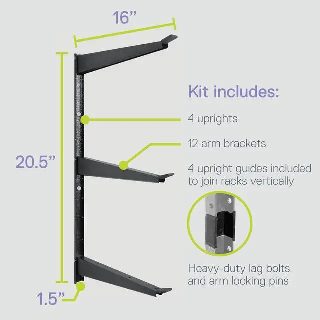 Alt view image 3 of 7 - Heavy Duty Wood and Lumber Storage Rack (2-Pack), Holds Up To 960 lbs - Easy to Install Mounted Rack - Steel Construction Storage Solution For Garage, Basement & Pantry by Delta Cycle