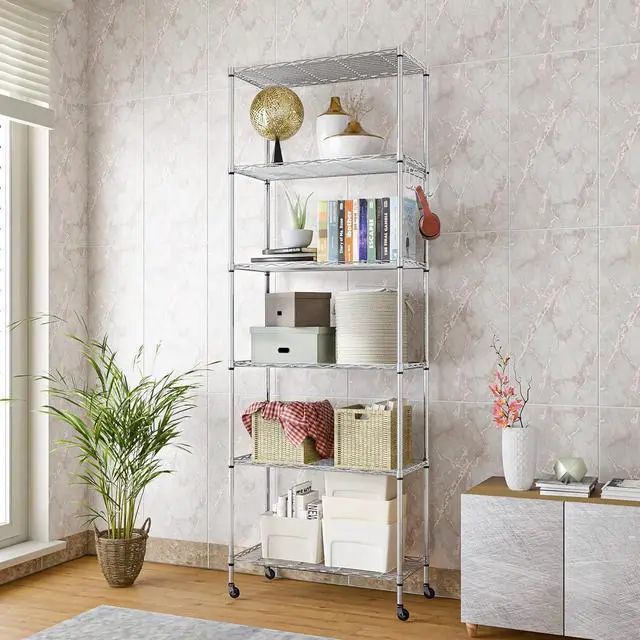Alt view image 2 of 7 - Homdox 6 Tier Wire Shelving Unit on Wheels, Storage Shelves for Garage Kitchen Living Room, Heavy Duty Shelving Rack, 21.26 x 11.42 x 72.05 inch (L x W x H)