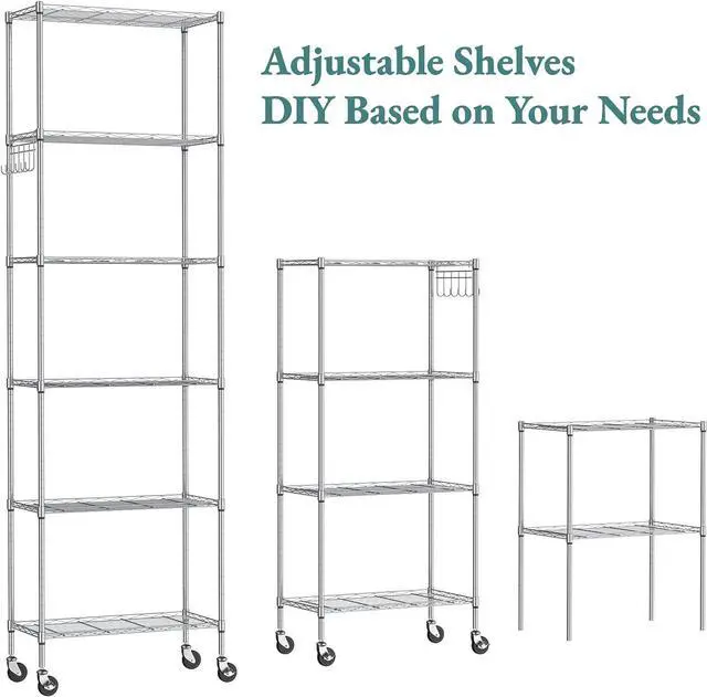 Alt view image 4 of 7 - Homdox 6 Tier Wire Shelving Unit on Wheels, Storage Shelves for Garage Kitchen Living Room, Heavy Duty Shelving Rack, 21.26 x 11.42 x 72.05 inch (L x W x H)