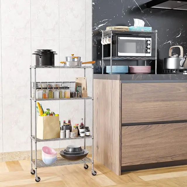 Alt view image 5 of 7 - Homdox 6 Tier Wire Shelving Unit on Wheels, Storage Shelves for Garage Kitchen Living Room, Heavy Duty Shelving Rack, 21.26 x 11.42 x 72.05 inch (L x W x H)
