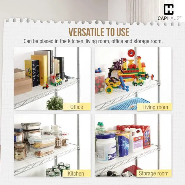 Alt view image 7 of 7 - CAPHAUS NSF Commercial Heavy Duty 4 Tier Wire Shelving w/Two Rectangle Baskets, Wheels, Leveling Feet, Storage Metal Shelf, Basement Garage Shelving, Utility Wire Rack Storage Black