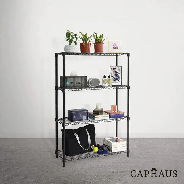 Alt view image 2 of 7 - CAPHAUS 4-Tier Adjustable Height Wire Shelving Unit, Wire Rack Shelving, Metal Steel Storage Shelves, Garage Shelving Storage Organizer, Utility Storage Shelf, Without Wheels, Black