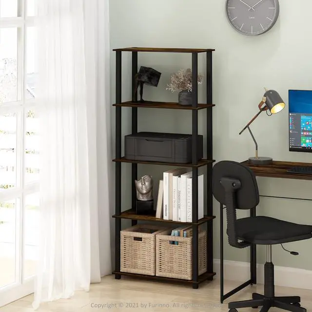 Alt view image 2 of 7 - Furinno Turn-N-Tube 5-Tier Multipurpose Shelf / Display Rack / Storage Shelf / Bookshelf, Square Tubes, Black/Grey