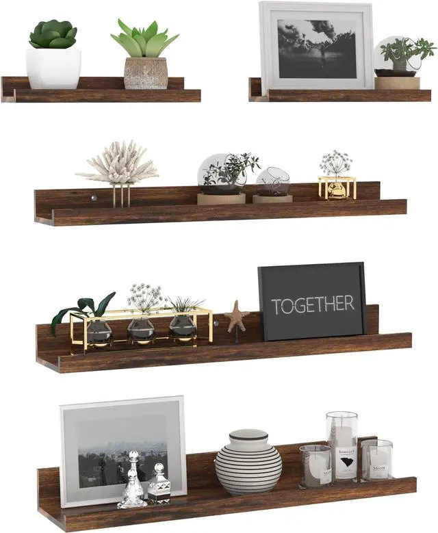Main image of Giftgarden 24 Inch Wall Mounted Floating Shelves Set of 5, Rustic Wood Wall Shelves for Bathroom, Bedroom, Kitchen, Living Room Storage and Decoration, Brown Picture Ledge