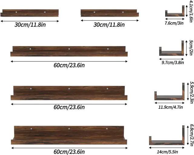 Alt view image 3 of 5 - Giftgarden 24 Inch Wall Mounted Floating Shelves Set of 5, Rustic Wood Wall Shelves for Bathroom, Bedroom, Kitchen, Living Room Storage and Decoration, Brown Picture Ledge