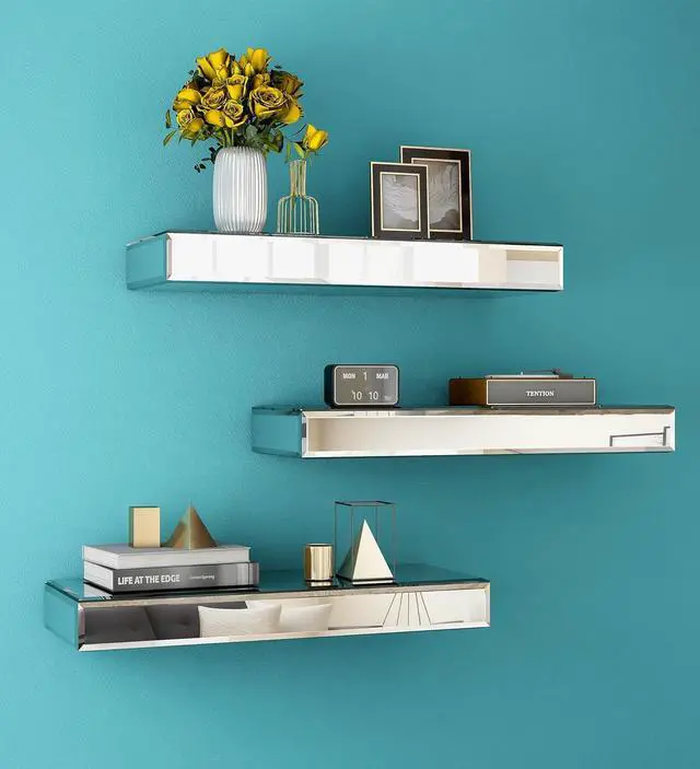 Main image of SHYFOY Mirrored Floating Shelves for Wall, Set of 3, Silver