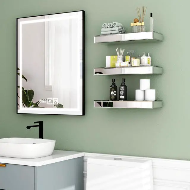 Alt view image 3 of 7 - SHYFOY Mirrored Floating Shelves for Wall, Set of 3, Silver
