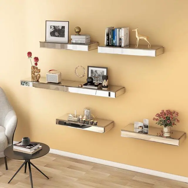 Alt view image 5 of 7 - SHYFOY Mirrored Floating Shelves for Wall, Set of 3, Silver