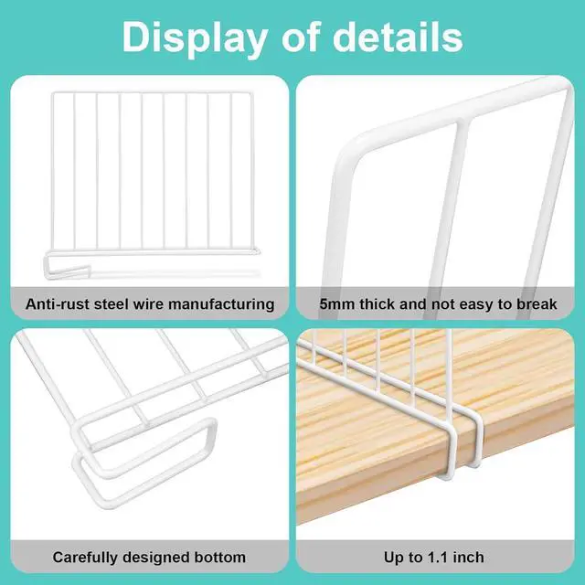 Alt view image 6 of 7 - Shelf Dividers for Closet Organization, 8 Pack Metal Closet Shelf Dividers, Closet Shelf Organizer for Wood Closet Separator