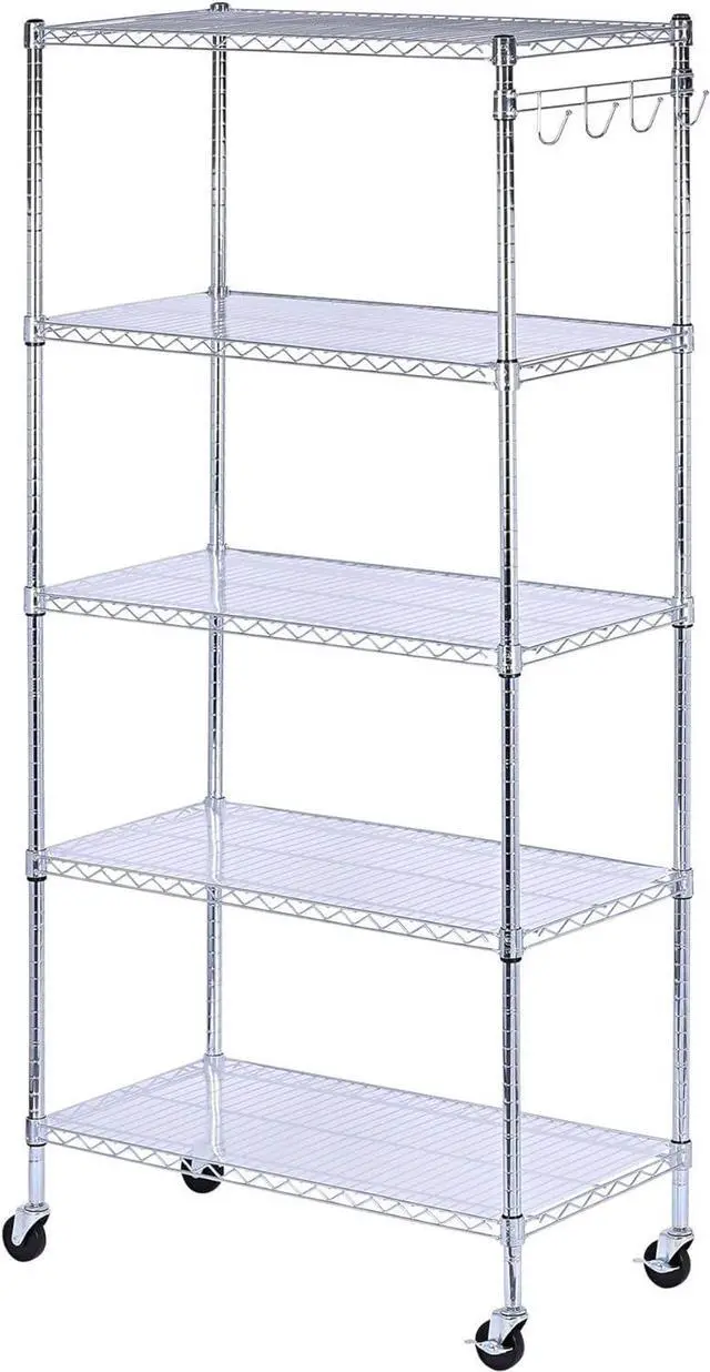 Main image of Alera 5-Shelf Wire Shelving Kit with Casters and Shelf Liners, 36w X 18d X 72h, Silver