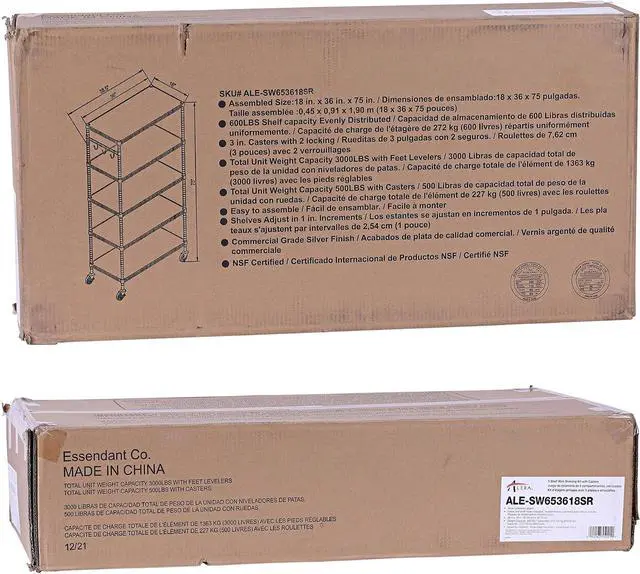 Alt view image 7 of 7 - Alera 5-Shelf Wire Shelving Kit with Casters and Shelf Liners, 36w X 18d X 72h, Silver