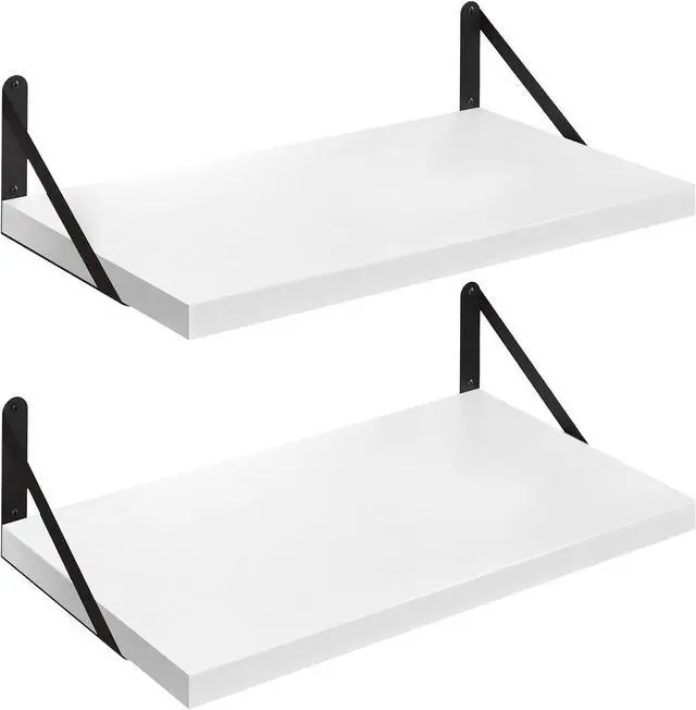 Main image of SAUMONIER Floating Shelves Bookshelf for Bedroom Bathroom Living Room Wood Wall Mounted Wide Deep Storage, White Painted 24 Inch Shelves Set of 2
