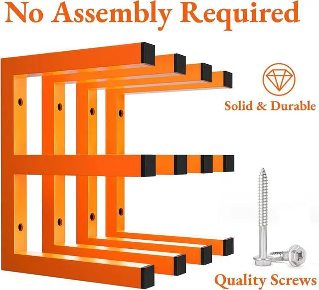 Alt view image 3 of 7 - MOOMSINE Lumber Storage Rack Wall Mounted, 6-Level Holds Up 1200 Lbs Heavy Duty Wood Organizer, Metal Shelf for Shed, Workshop, Garage - 4pack, Orange