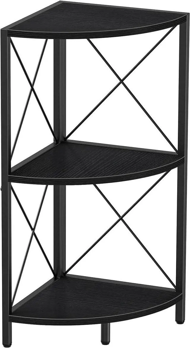 Main image of Snughome Corner Shelf with Metal Frame, 3 Tier Corner Storage Organizer, Freestanding Corner Bookshelf Stand Display Rack for Kitchen, Living Room, Black
