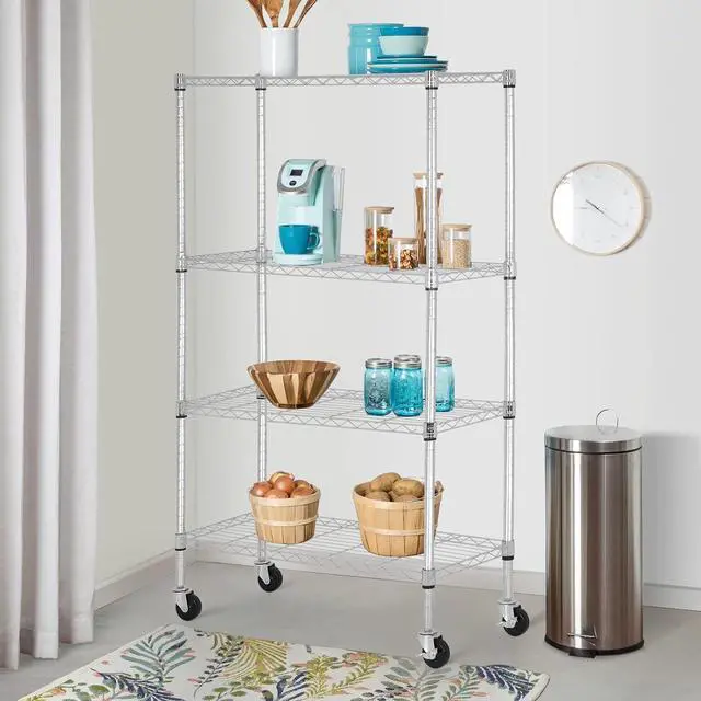 Alt view image 2 of 7 - FDW 4-Tier Wire Shelving Storage Shelves Adjustable NSF Wire Shelf Heavy Duty Storage Shelving Unit on 3 Wheel Casters Commercial Metal Wire Rack 36L x 14W x 62H,Chrome