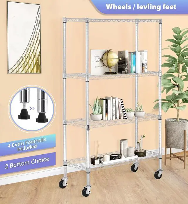 Alt view image 4 of 7 - FDW 4-Tier Wire Shelving Storage Shelves Adjustable NSF Wire Shelf Heavy Duty Storage Shelving Unit on 3 Wheel Casters Commercial Metal Wire Rack 36L x 14W x 62H,Chrome