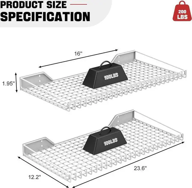 Alt view image 5 of 7 - Ultrawall Wall Mounted Storage Shelf for Garage, 2 Pack Metal Shelf Rack