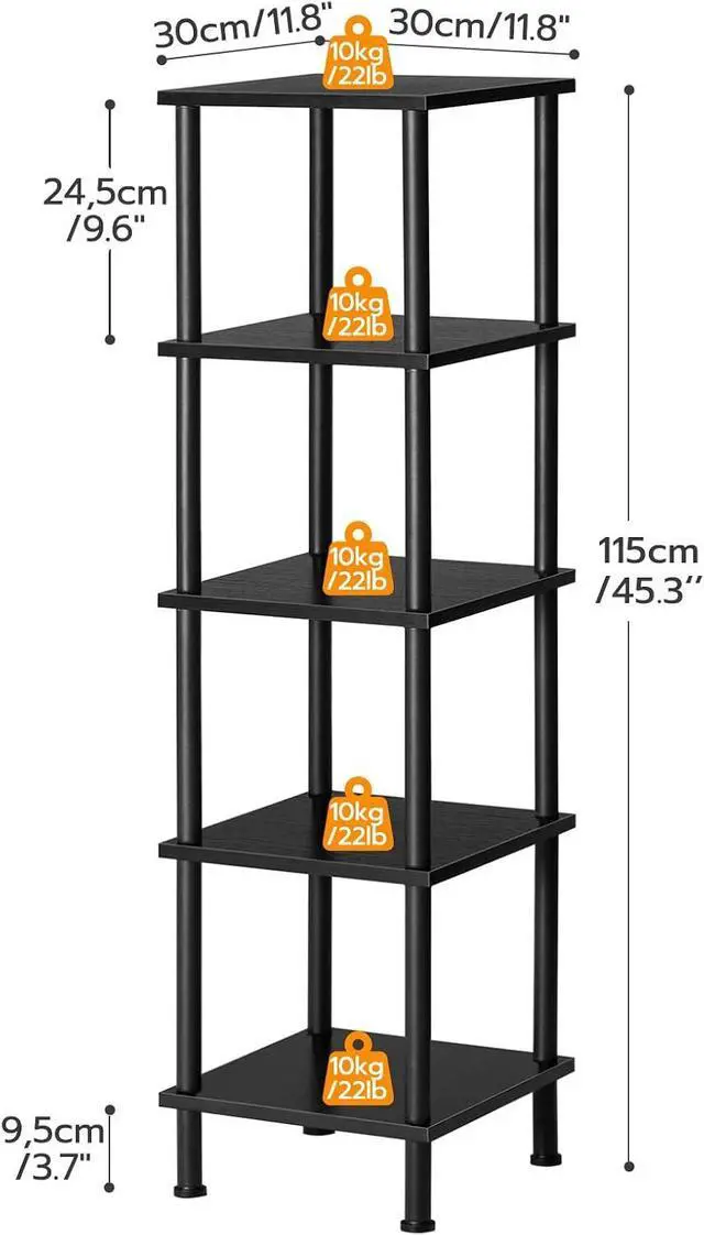 Alt view image 3 of 7 - HOOBRO 5-Tier Corner Shelf Stand, Corner Square Rack Display Shelf, Tall Storage Rack Plant Stand, Corner Bookcase for Small Spaces, Living Room, Home Office, Kitchen, Black BK50CJ01