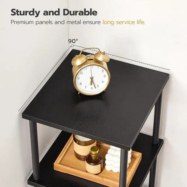 Alt view image 7 of 7 - HOOBRO 5-Tier Corner Shelf Stand, Corner Square Rack Display Shelf, Tall Storage Rack Plant Stand, Corner Bookcase for Small Spaces, Living Room, Home Office, Kitchen, Black BK50CJ01