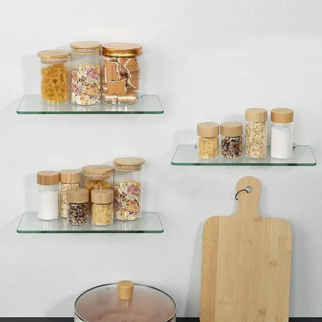 Alt view image 2 of 7 - SAYAYO Glass Floating Shelves for Wall, Tempered Glass Shelves for Bathroom