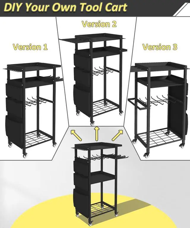 Alt view image 5 of 7 - 4-Tier Rolling Power Tool Organizer Storage Cart, Garage Organization on Wheels Tool Cart with Drill Set Rack Shelf, Mechanic Utility Cart for Workbench & Outdoors Working, Gift for Men Dad