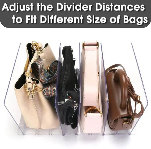 Alt view image 4 of 7 - Purse Organizer for Closet, Clear Acrylic Handbag Storage Organizer, Adjustable Shelf Divider for Closet Organization, Detachable Clutch Bag Separators Dividers Rack for Bedroom Bathroom Office