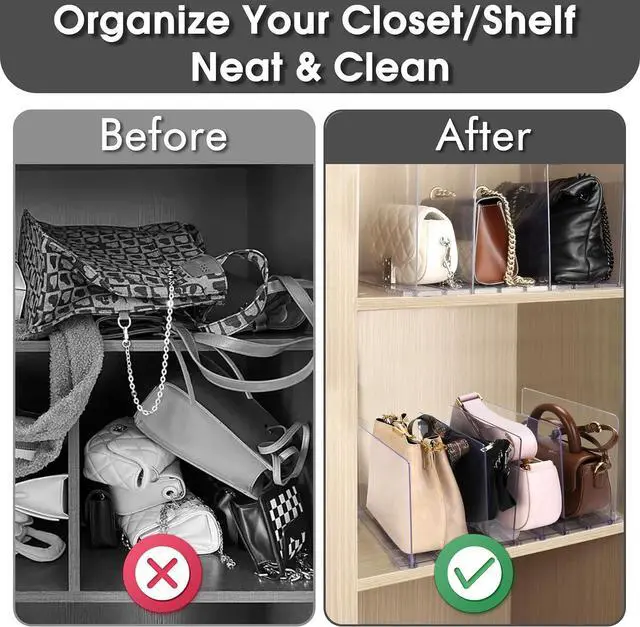 Alt view image 5 of 7 - Purse Organizer for Closet, Clear Acrylic Handbag Storage Organizer, Adjustable Shelf Divider for Closet Organization, Detachable Clutch Bag Separators Dividers Rack for Bedroom Bathroom Office