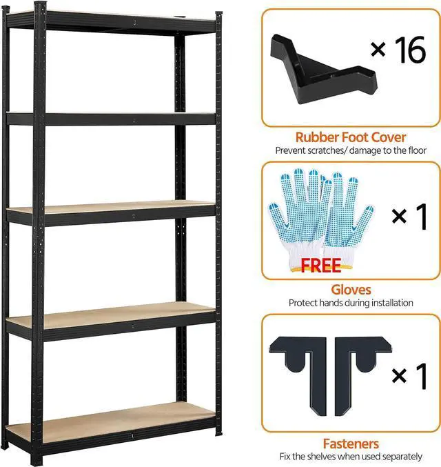 Alt view image 5 of 7 - Topeakmart 2PCS 5-Tier Metal Storage Shelving Unit, 35.5x12x71Inch, Black