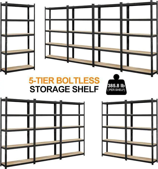 Alt view image 7 of 7 - Topeakmart 2PCS 5-Tier Metal Storage Shelving Unit, 35.5x12x71Inch, Black