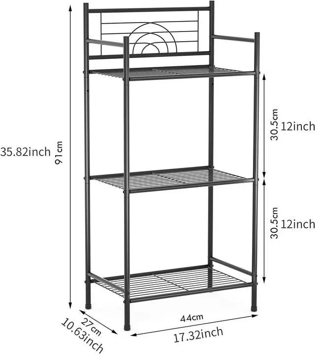 Alt view image 2 of 7 - LEEDA 3-Tier Freestanding Multipurpose Storage Shelves Heavy Duty Metal Shelving Unit, Display Plants Flowers Bath Essentials, for Kitchen Bathroom Office, Black