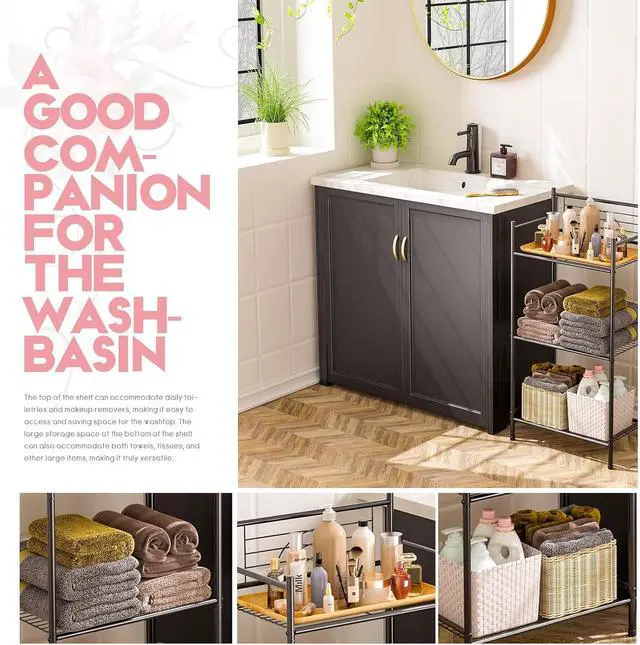 Alt view image 5 of 7 - LEEDA 3-Tier Freestanding Multipurpose Storage Shelves Heavy Duty Metal Shelving Unit, Display Plants Flowers Bath Essentials, for Kitchen Bathroom Office, Black