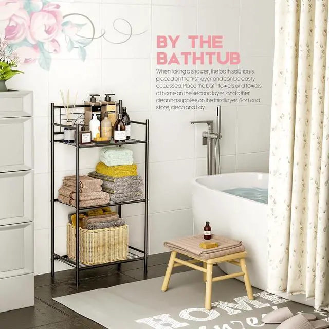 Alt view image 6 of 7 - LEEDA 3-Tier Freestanding Multipurpose Storage Shelves Heavy Duty Metal Shelving Unit, Display Plants Flowers Bath Essentials, for Kitchen Bathroom Office, Black