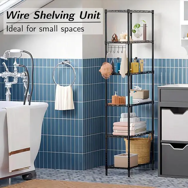 Alt view image 5 of 7 - Homdox 6-Tier Storage Shelf Wire Shelving Unit Free Standing Rack Organization Adjustable Leveling Feet, Stainless Side Hooks, Black