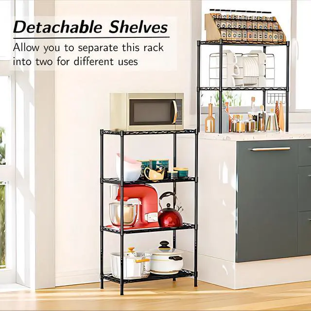 Alt view image 6 of 7 - Homdox 6-Tier Storage Shelf Wire Shelving Unit Free Standing Rack Organization Adjustable Leveling Feet, Stainless Side Hooks, Black