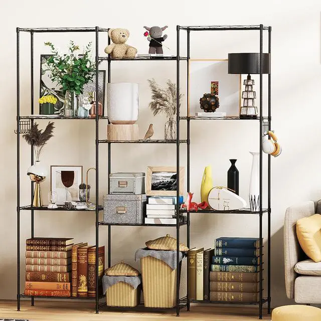 Alt view image 7 of 7 - Homdox 6-Tier Storage Shelf Wire Shelving Unit Free Standing Rack Organization Adjustable Leveling Feet, Stainless Side Hooks, Black