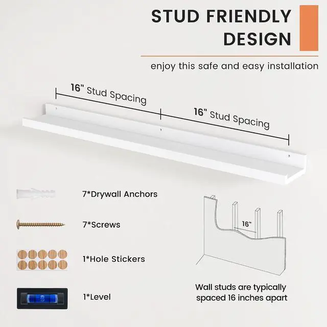 Alt view image 5 of 7 - Picture Ledge Shelf, Floating Shelves for Wall, 36" W Set of 2, White