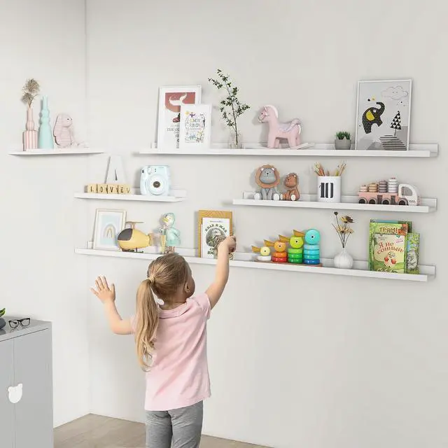 Alt view image 7 of 7 - Picture Ledge Shelf, Floating Shelves for Wall, 36" W Set of 2, White