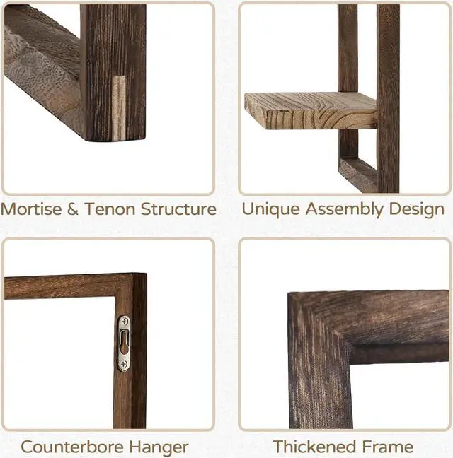 Alt view image 5 of 7 - Rustic Wooden Floating Shelves: Farmhouse wall Decor, Set of 4